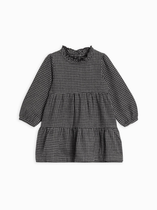 Neela Flannel Ruffle Neckline Dress - Houndstooth