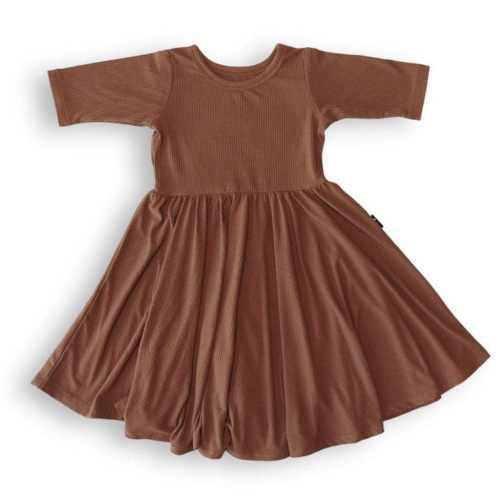 Mid Sleeve Twirl Dress- Sienna Ribbed