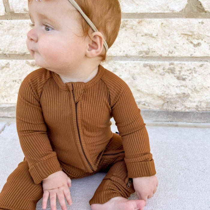 Zip Romper - Bark Ribbed