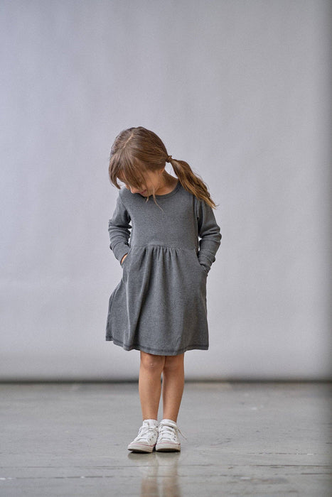 Long Sleeve Ribbed Dress - Heathered Charcoal