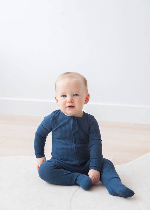 Ribbed Zipper Romper | Navy